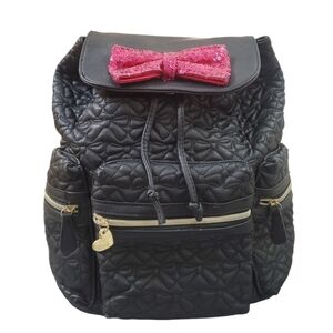 Betsey Johnson Large Black Quilted Sparkle Bow Backpack‎